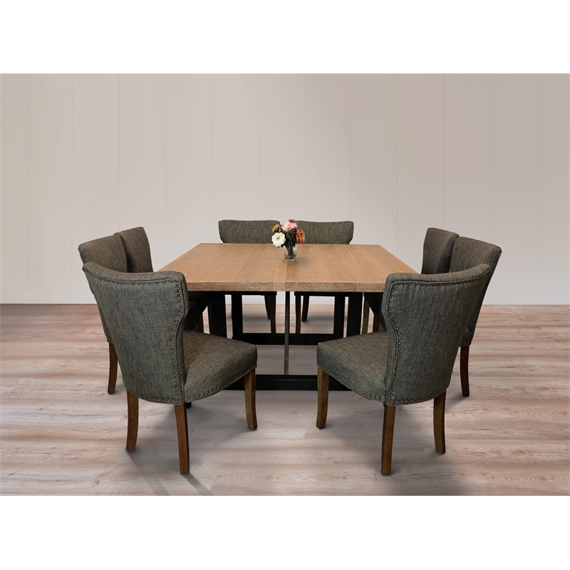 Logan 9-Piece Set with 8 Jill Solid Wood Side Chairs in Dark Gray with Dark Legs