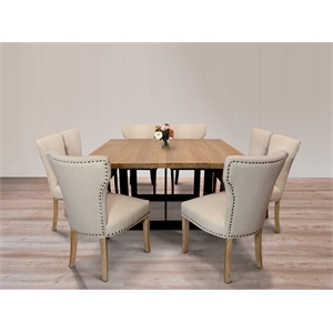 Logan 9-Piece Set with 8 Jill Solid Wood Side Chairs in Ivory with Natural Legs
