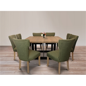 Logan 9-Piece Set with 8 Jill Solid Wood Side Chairs in Green with Natural Legs