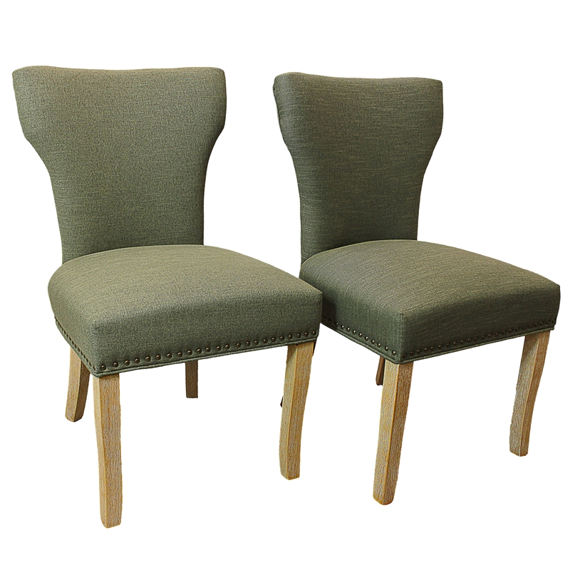 Logan 9-Piece Set with 8 Jill Solid Wood Side Chairs in Green with Natural Legs