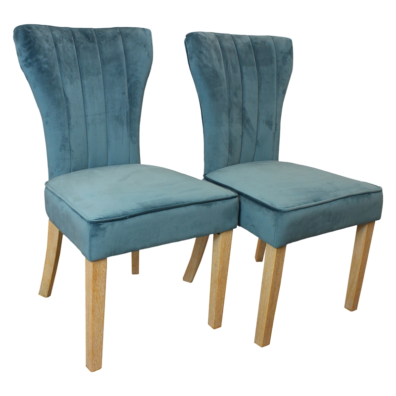 Logan 9-Piece Set with 8 Cleo Solid Wood Side Chairs in Teal with Natural Legs