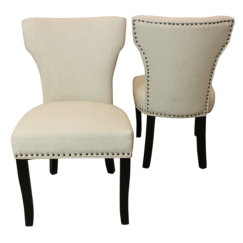 Logan 9-Piece Set with 8 Jill Solid Wood Side Chairs in Ivory and Antique Brown