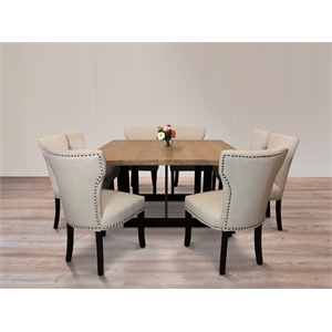 Logan 9-Piece Set with 8 Jill Solid Wood Side Chairs in Ivory and Antique Brown