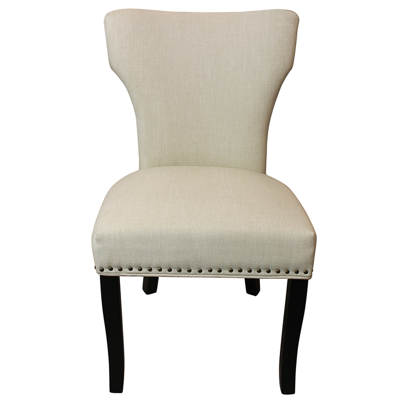 Logan 9-Piece Set with 8 Jill Solid Wood Side Chairs in Ivory and Antique Brown