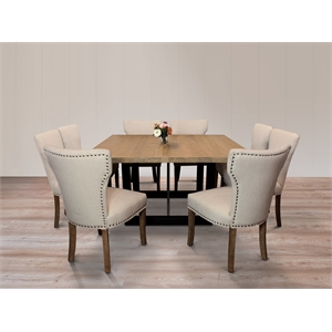 Logan 9-Piece Set with 8 Jill Solid Wood Side Chairs in Ivory with Brown Legs