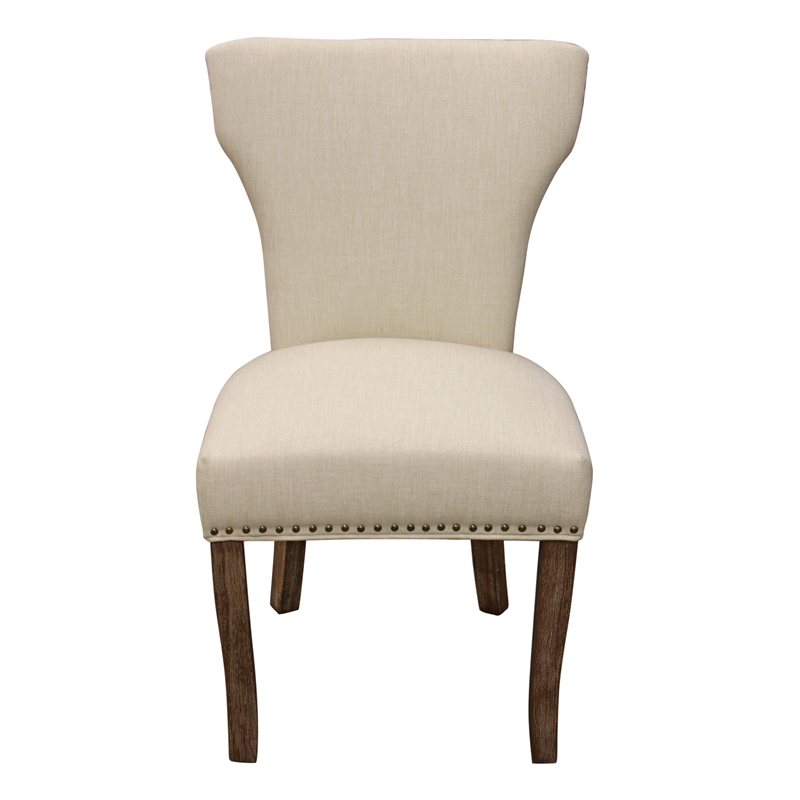 Logan 9-Piece Set with 8 Jill Solid Wood Side Chairs in Ivory with Brown Legs