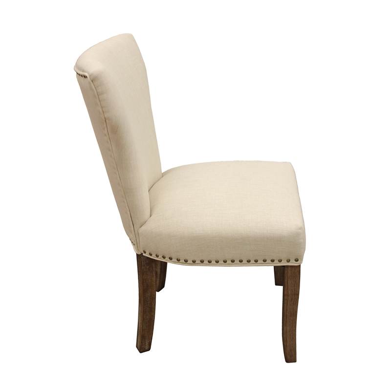 Logan 9-Piece Set with 8 Jill Solid Wood Side Chairs in Ivory with Brown Legs