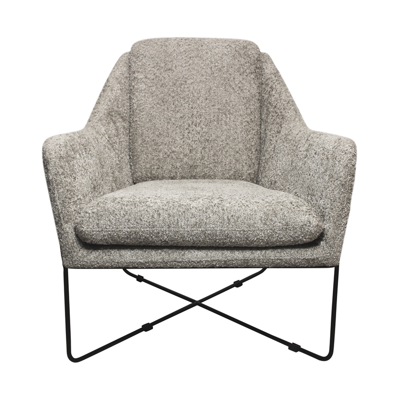 Emilia Lounge Chair in Boucle Silver Fabric with Toughened Iron Frame
