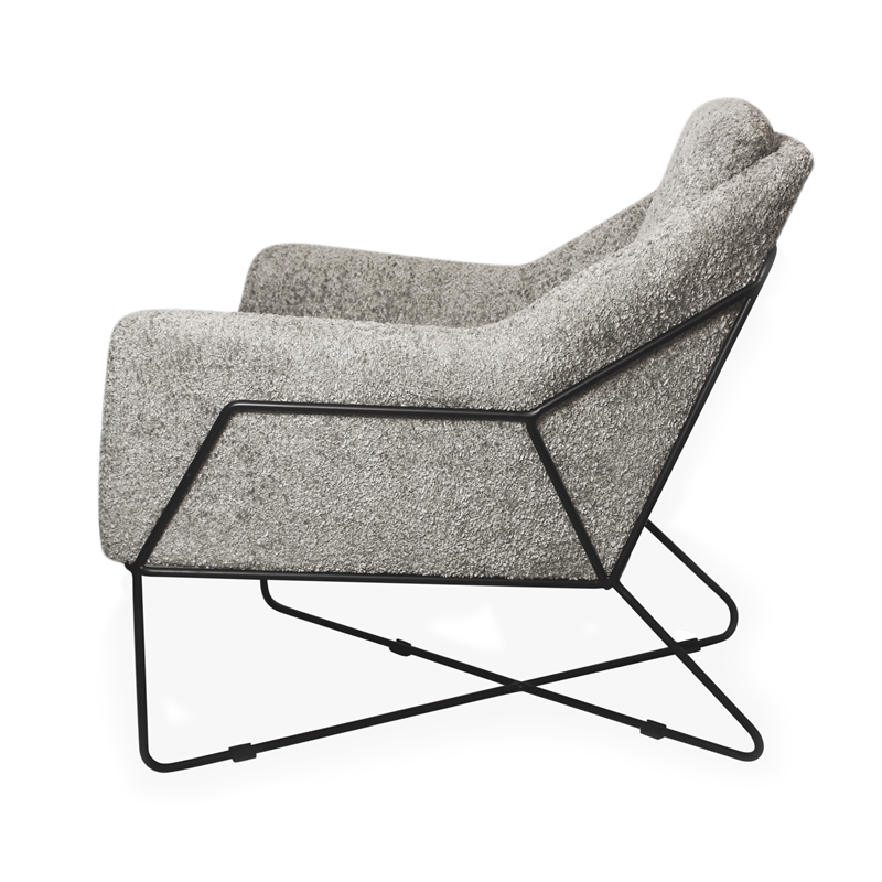 Emilia Lounge Chair in Boucle Silver Fabric with Toughened Iron Frame