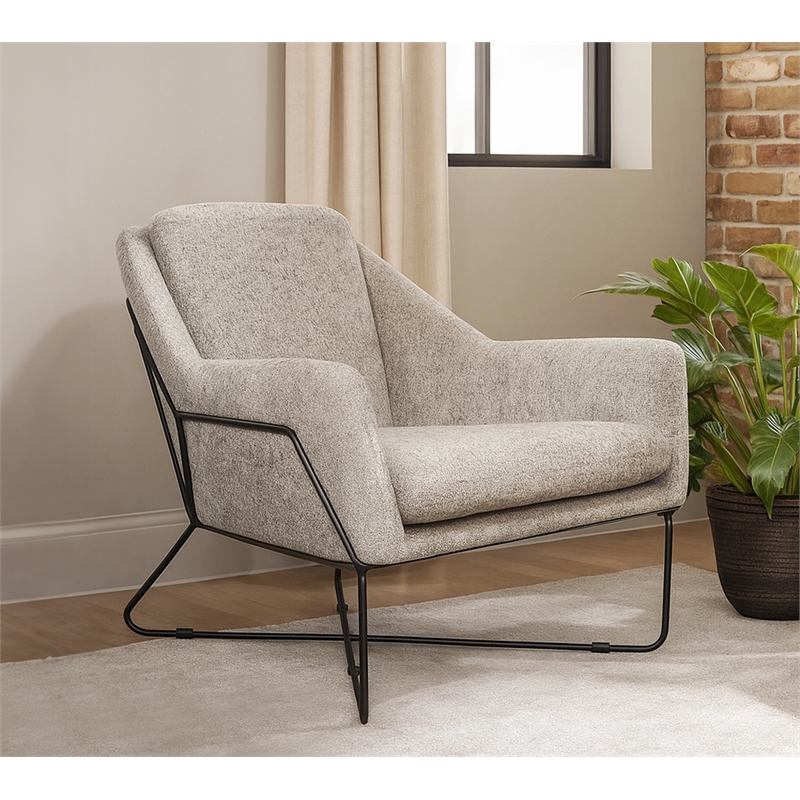 Emilia Lounge Chair in Boucle Silver Fabric with Toughened Iron Frame