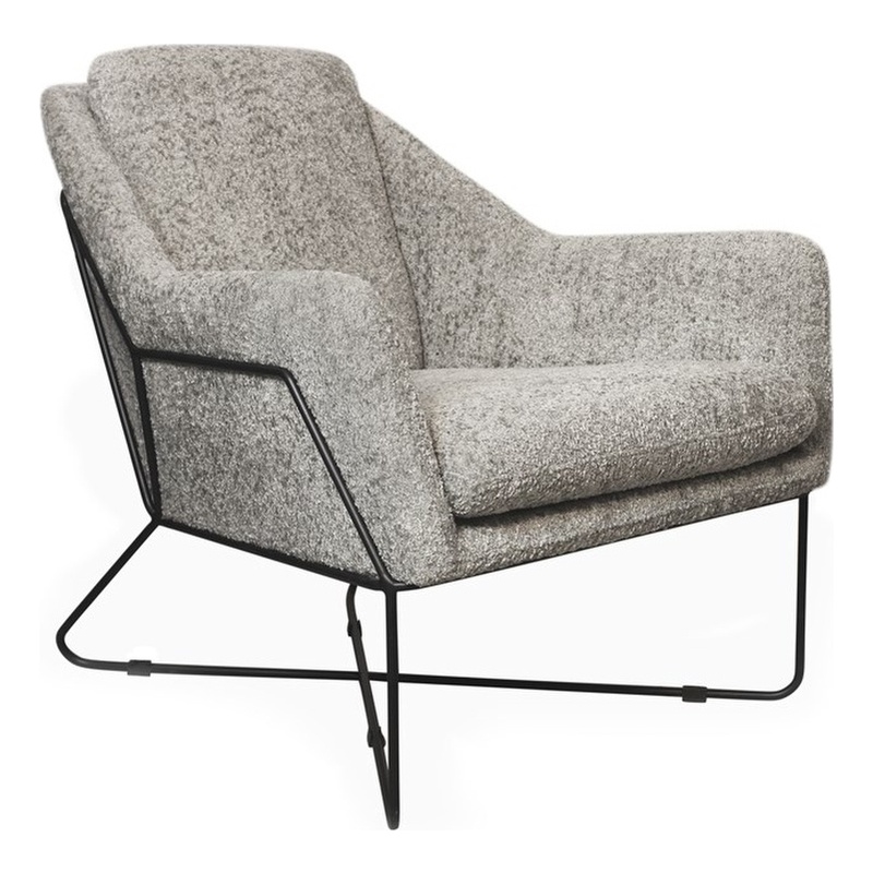 Emilia Lounge Chair in Boucle Silver Fabric with Toughened Iron Frame