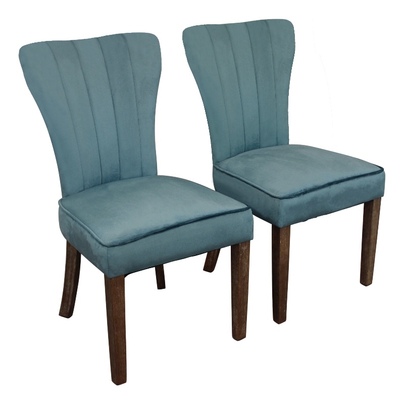 Logan 9-Piece Set with 8 Cleo Solid Wood Side Chairs in Teal with Brown Legs