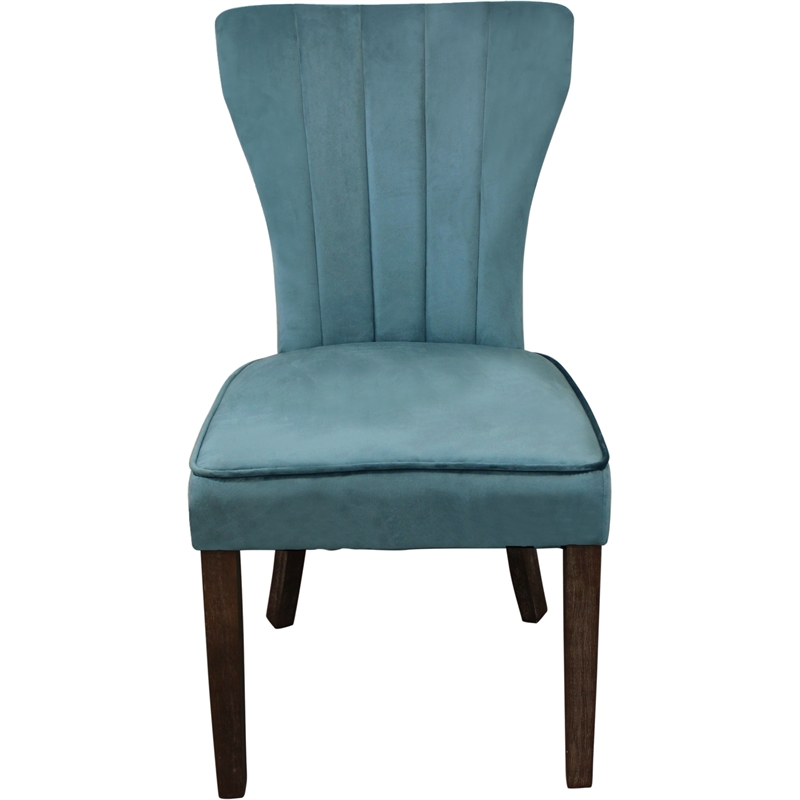 Logan 9-Piece Set with 8 Cleo Solid Wood Side Chairs in Teal with Brown Legs