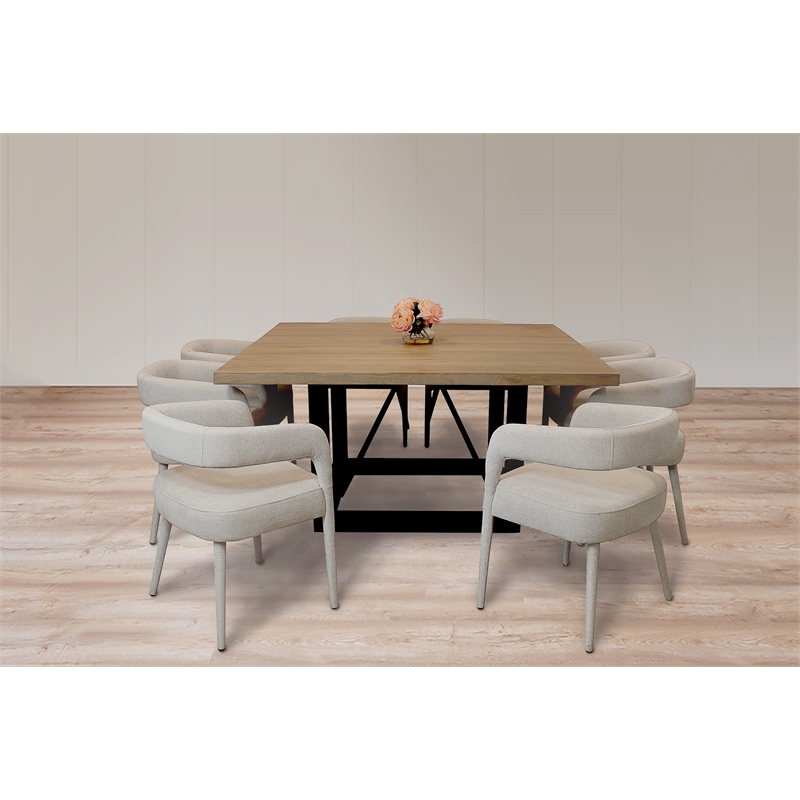 Logan 9-Piece Dining Set with 8 Galway Side Chairs in Ivory Linen Fabric