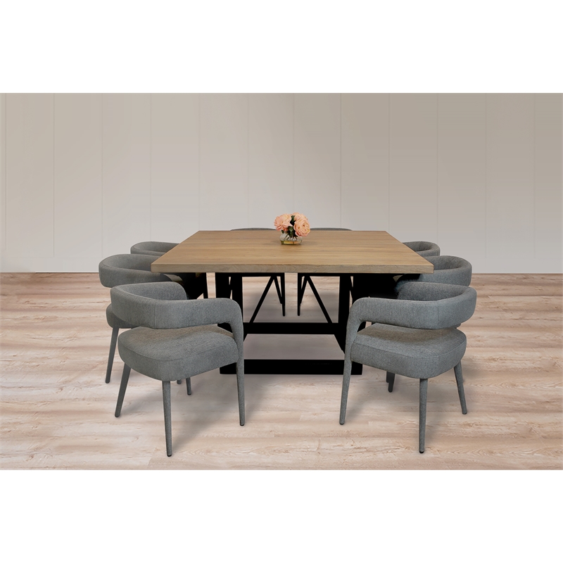 Logan 9-Piece Dining Set with 8 Galway Side Chairs in Dark Gray Linen Fabric