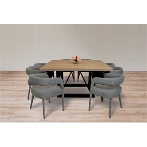 Logan 9-Piece Dining Set with 8 Galway Side Chairs in Dark Gray Linen Fabric