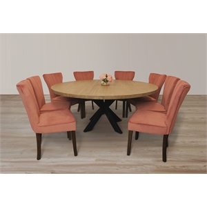Logan 72&quot 9-Piece Dining Set with 8 Cleo Dining Chairs in Blush with Brown Legs