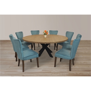 Logan 72&quot 9-Piece Dining Set with 8 Cleo Dining Chairs in Teal with Brown Legs
