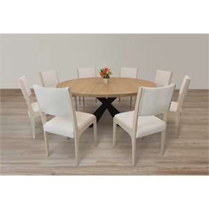 Logan 72&quot 9-Piece Dining Set with 8 Ash Dining Chairs in Ivory Boucle Linen