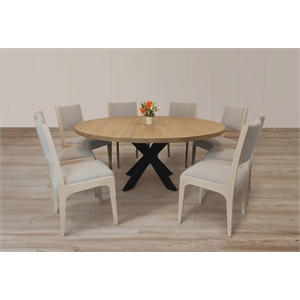 Logan 72&quot 9-Piece Dining Set with 8 Ash Dining Chairs in Silver Boucle Linen