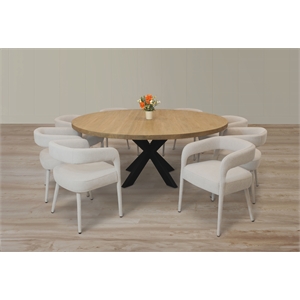 Logan 72&quot 9-Piece Dining Set with 8 Galway Dining Chairs in Ivory Linen Fabric