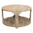 Jenna Round Cocktail Table with Shelves In Coastal Natural Solid Wood