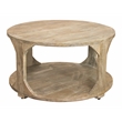 Jenna Round Cocktail Table with Shelves In Coastal Natural Solid Wood