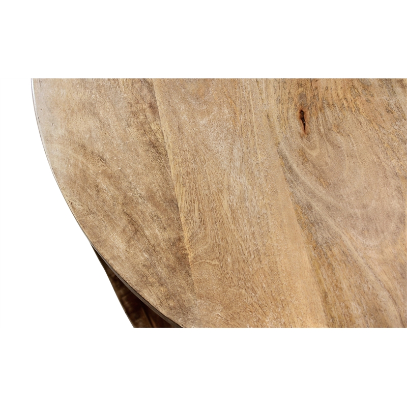 Jenna Round Cocktail Table with Shelves In Coastal Natural Solid Wood