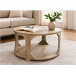 Jenna Round Cocktail Table with Shelves In Coastal Natural Solid Wood