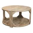 Jenna Round Cocktail Table with Shelves In Coastal Natural Solid Wood