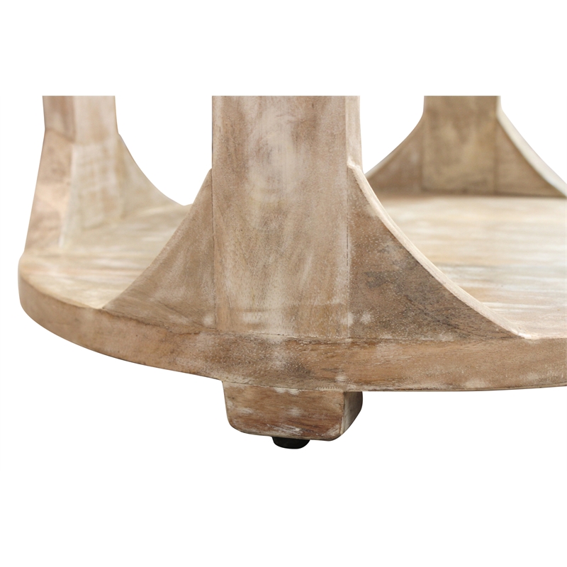 Jenna Round End Table with Shelves in Coastal Natural Solid