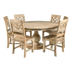 Jenna 60&quot Dining Table Set 7-Piece Natural Solid Wood with 6 Coastal Chairs
