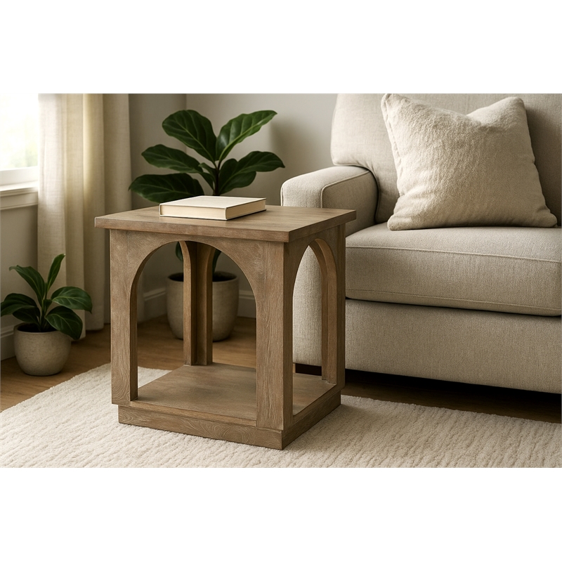 Archie Contemporary End Table Finished in North Creek Brown Solid Wood