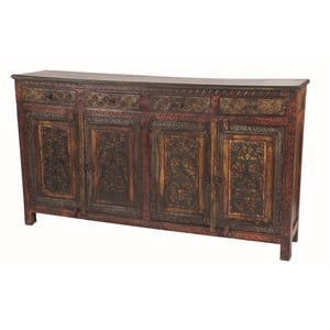 Arvada Buffet 4-Hand Carved Doors and 4-Drawer Solid Wood in Multi-Color