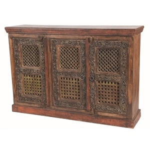 Arvada 3-Door Buffet Hand-Carved Solid Wood in Traditional Brown