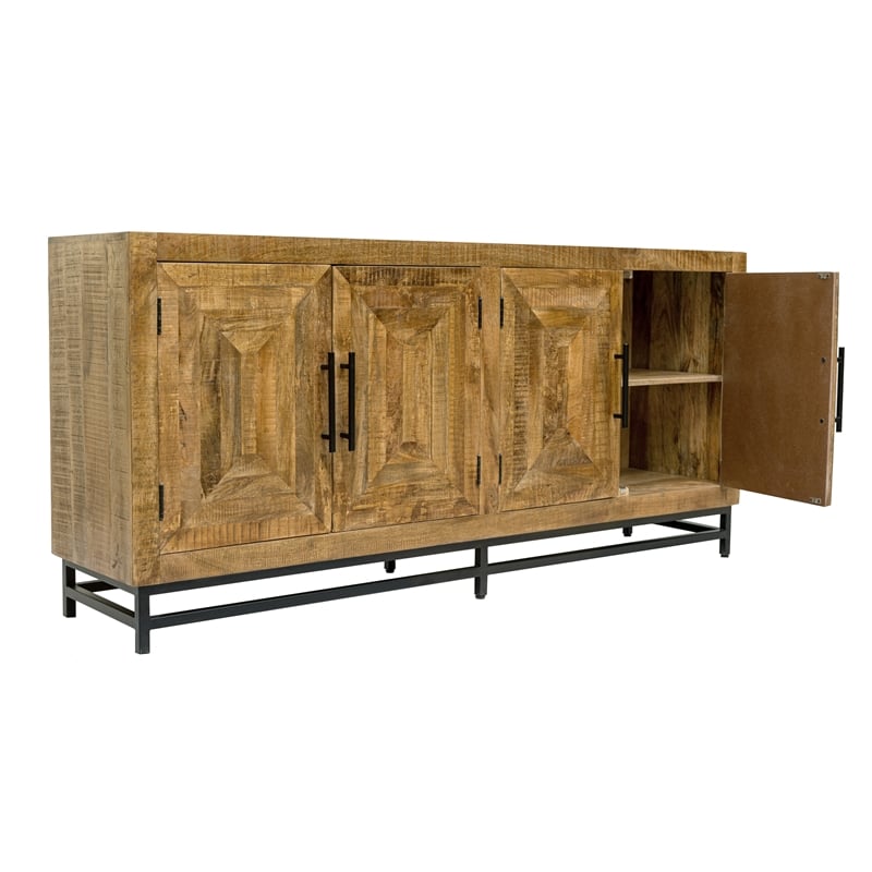 Stanton 4 Door Sideboard Solid Wood with Natural Finish on Iron Base