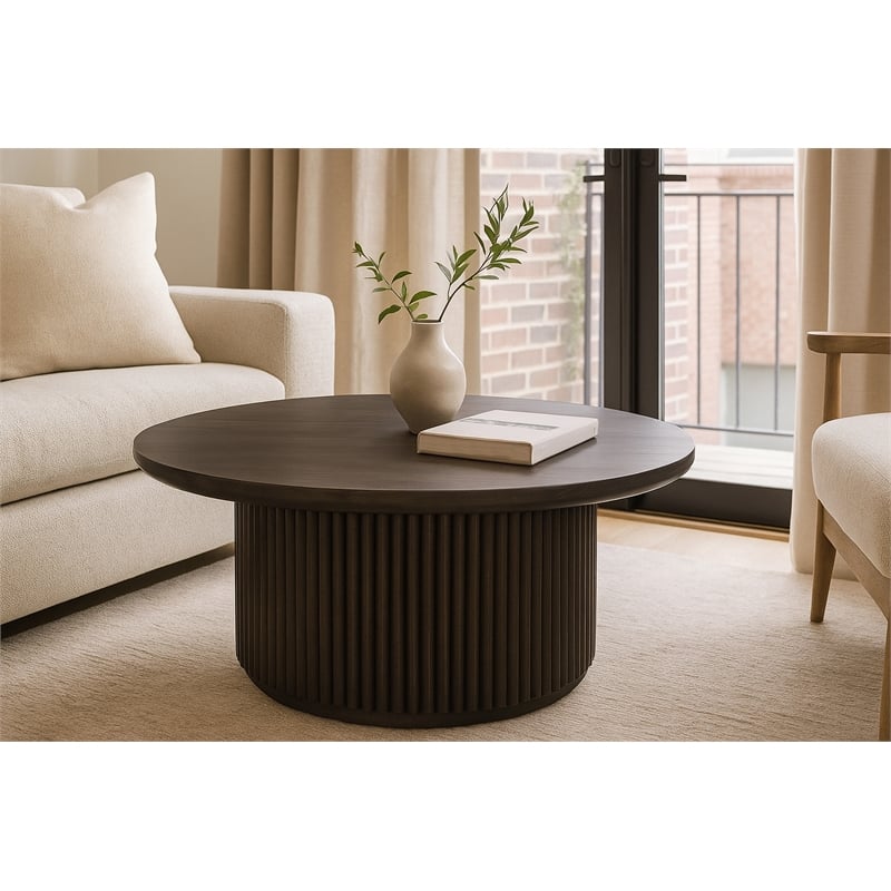 Odin Round Cocktail Table in Modern Espresso Finish on Mango Solid Wood