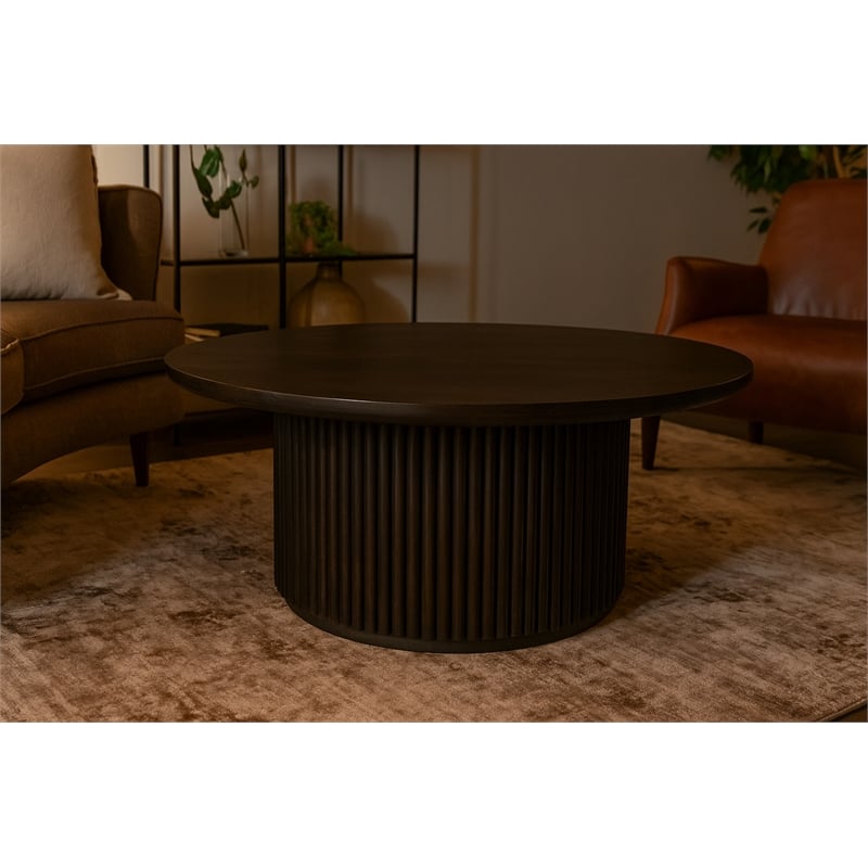 Odin Round Cocktail Table in Modern Espresso Finish on Mango Solid Wood