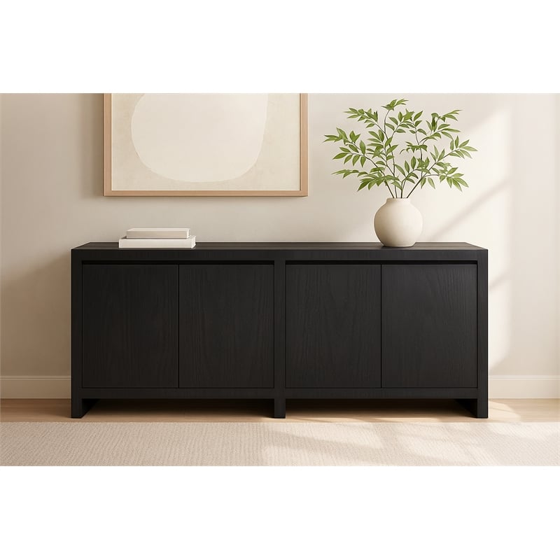 Argyle 4-Door Sideboard in Modern Graphite Black Finish on Reclaimed Solid Wood