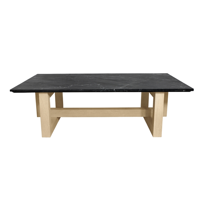 Bradford Rectangular Cocktail Table in Modern Black Marble on Solid Wood Base