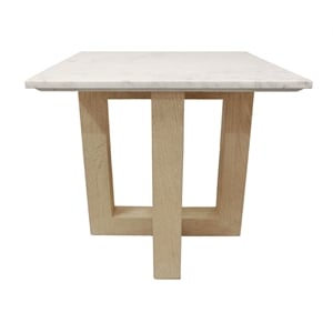 Bradford Square End Table in Modern White Marble on Solid Wood Base