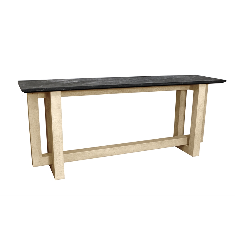 Bradford Rectangular Console Table in Modern Black Marble on Solid Wood Base