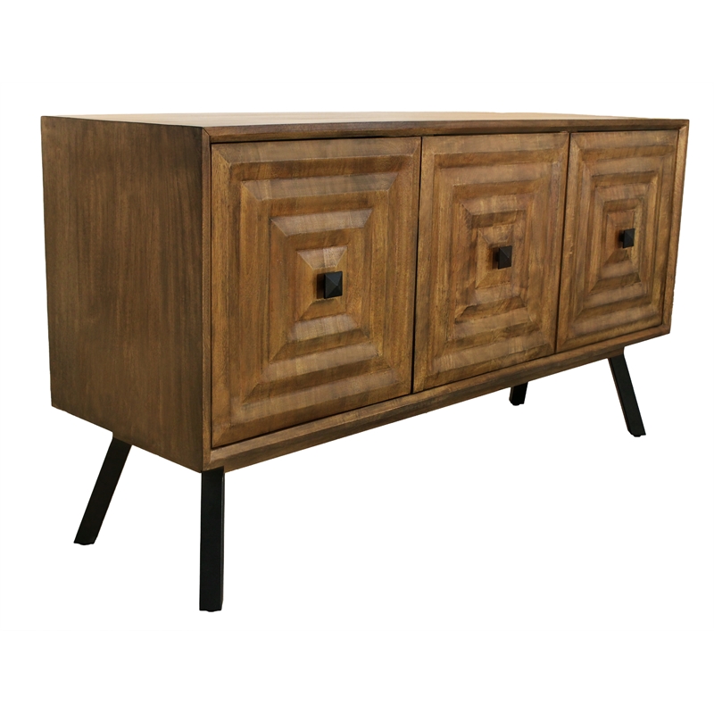 Crest 3-Door Sideboard in Mid-Century Chestnut Finish on Solid Wood