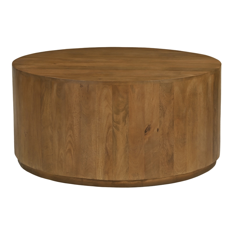 Flagstaff Round Cocktail Table in Modern Spice Tan Finish on Solid Wood