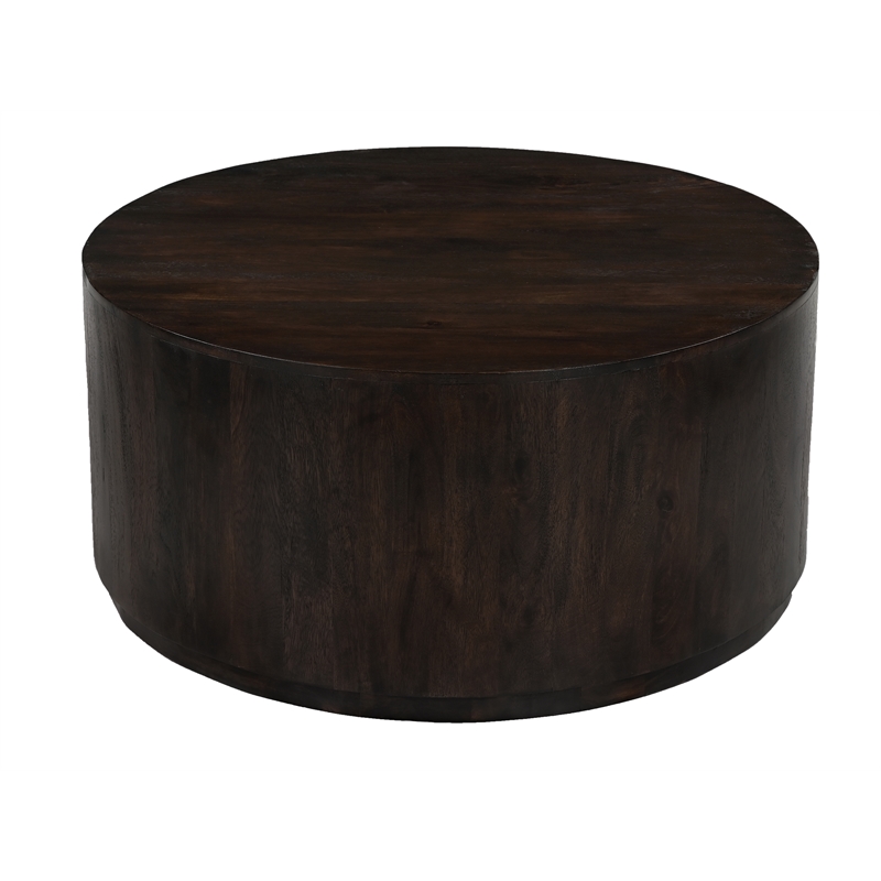 Flagstaff Round Cocktail Table in Modern Barista Brown Finish on Solid Wood