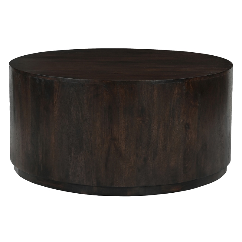 Flagstaff Round Cocktail Table in Modern Barista Brown Finish on Solid Wood