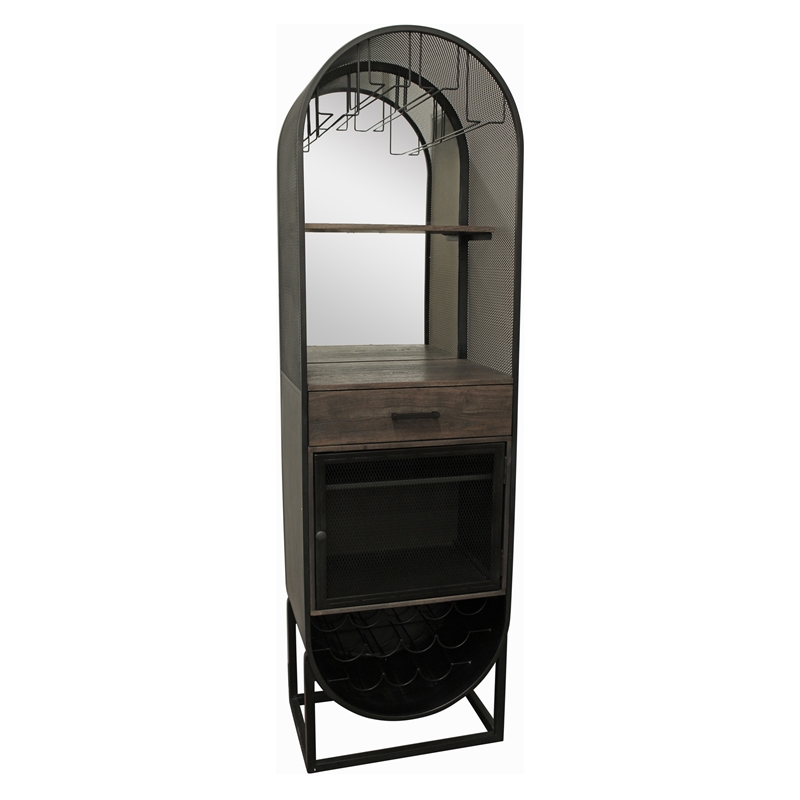 Felix Tall Wine Cabinet Home Bar in Transitional Black Finish on Solid Wood