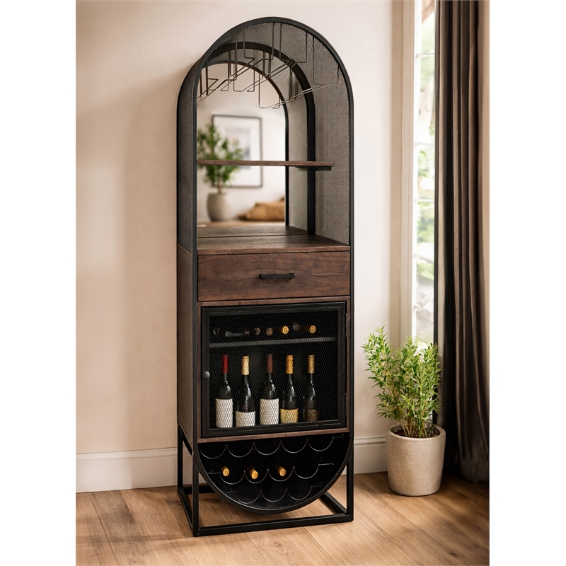 Felix Tall Wine Cabinet Home Bar in Transitional Black Finish on Solid Wood