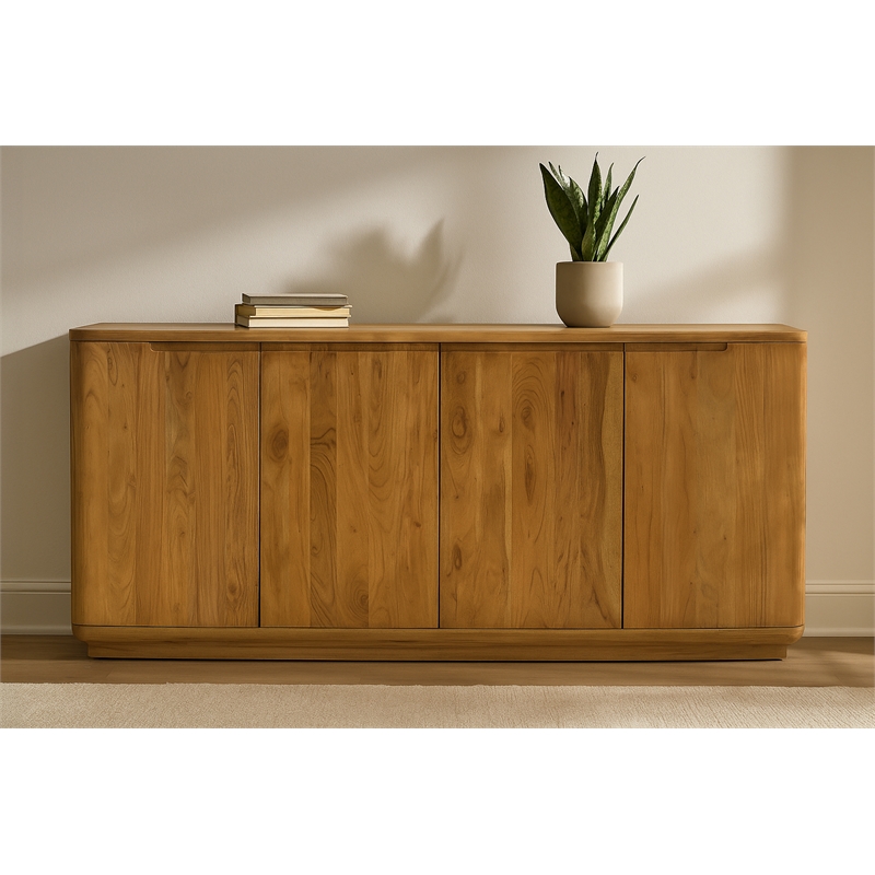 Bernard 4-Door Sideboard in Modern Acacia Tan Finish on Acacia Solid Wood