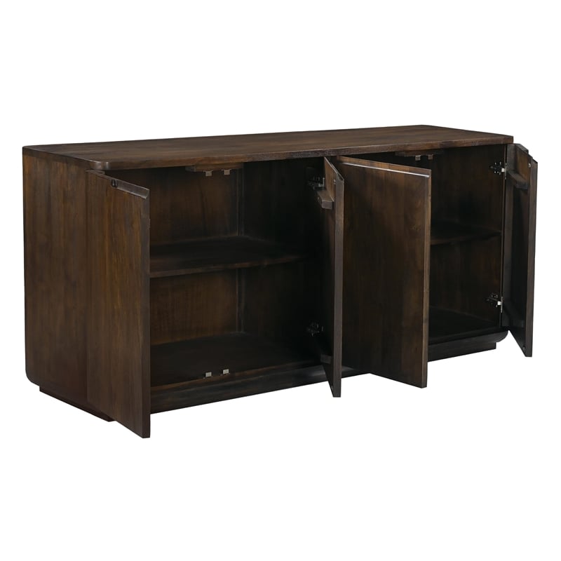 Bernard 4-Door Sideboard in Modern Barista Brown Finish on Acacia Solid Wood